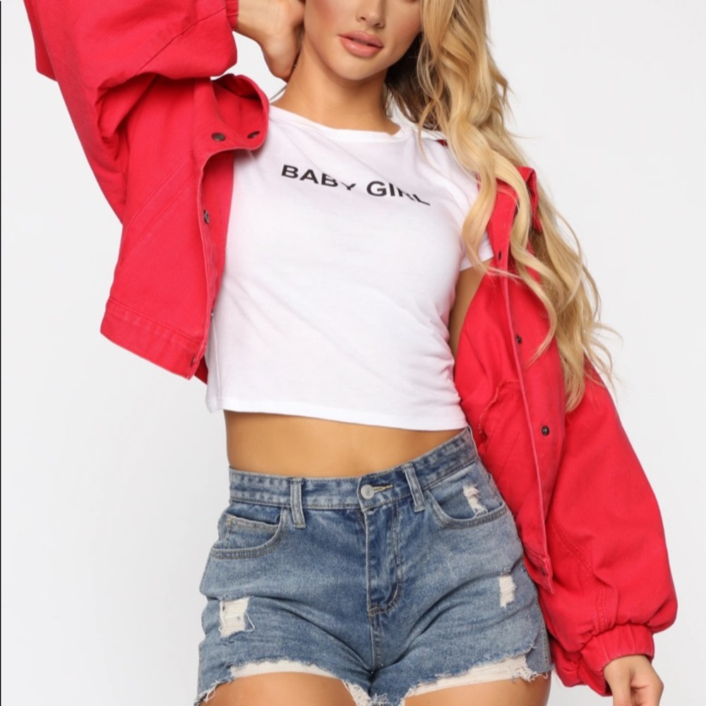 Trixie girl denim jacket-Red ❤️